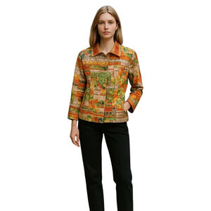 Chico's Jacket Womens Medium Tropical Print Button Up